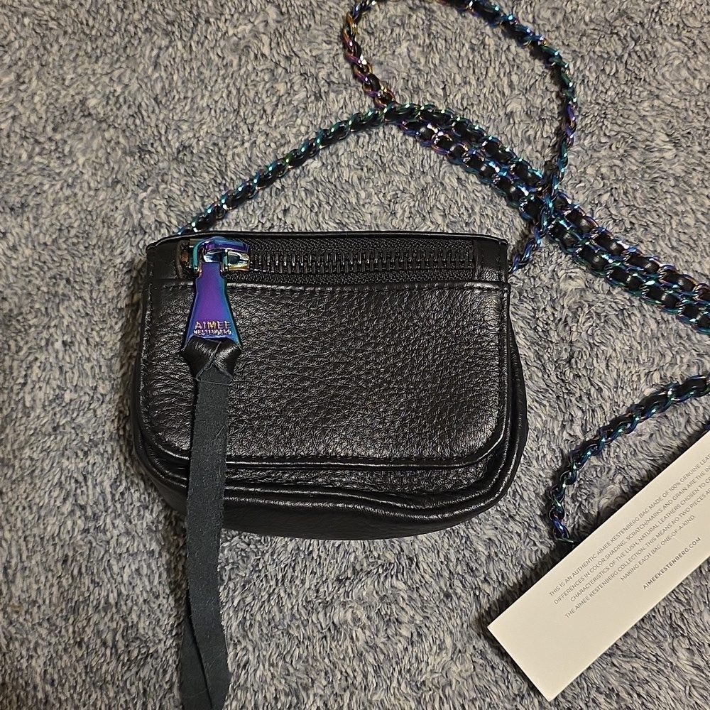 NWT Aimee Kestenberg Iridescent Metal Accents Black Pebbled Leather Mini Bag - Picture 2 of 7